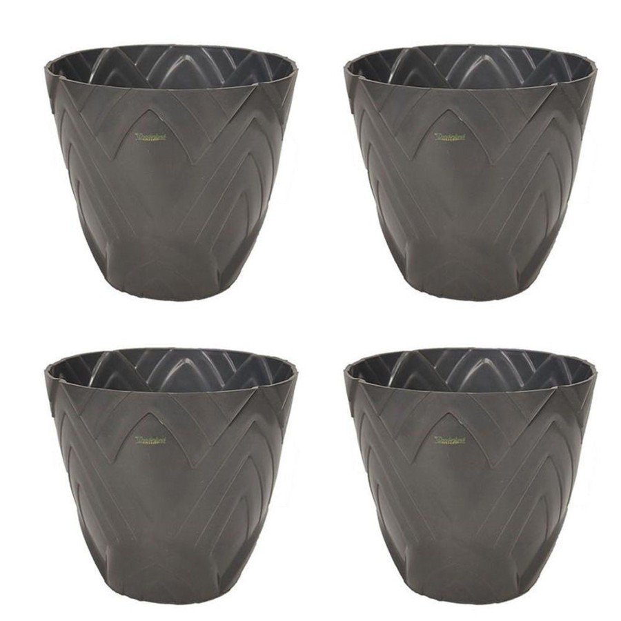 Garden Planters Wonderland | Set Of 4 : Grey Lotus 8 Inches Pp/ Pvc / High Quality Plastic Planter