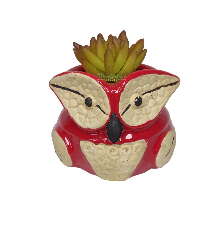 Garden Planters Wonderland | New Owl Ceramic Pot For Home And Garden Decoration (Red)