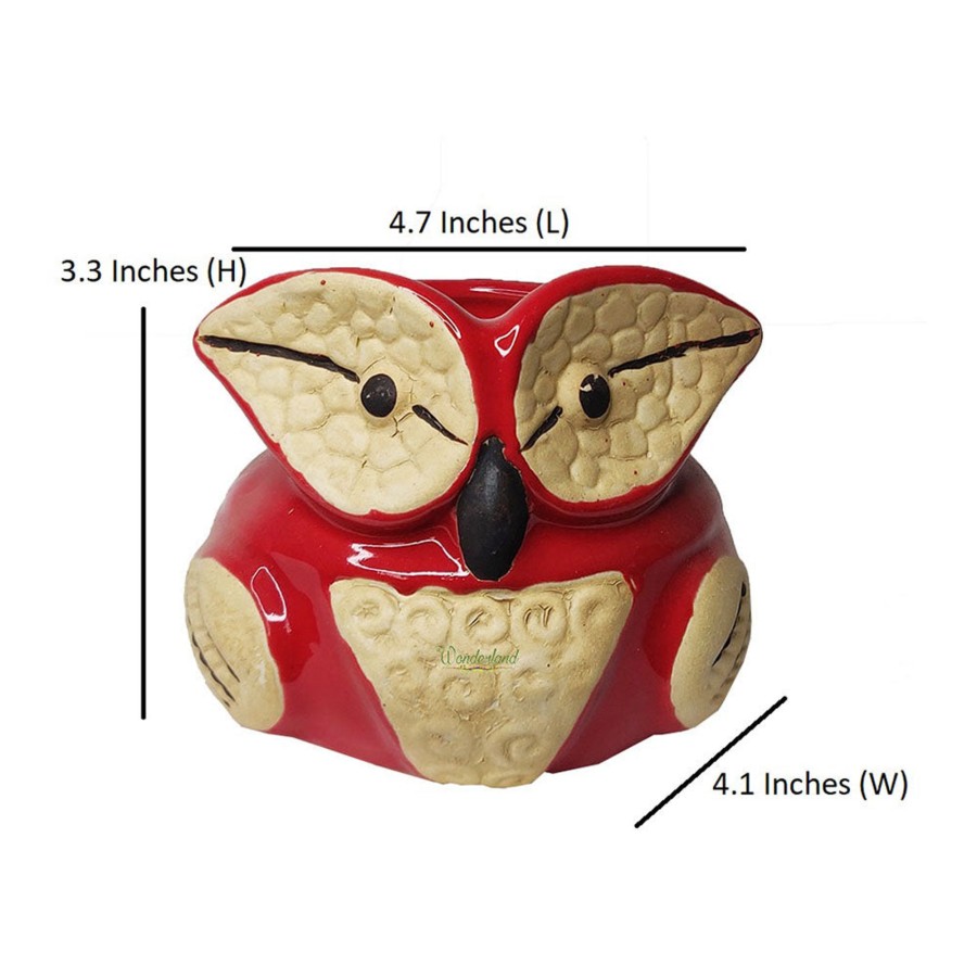 Garden Planters Wonderland | New Owl Ceramic Pot For Home And Garden Decoration (Red)