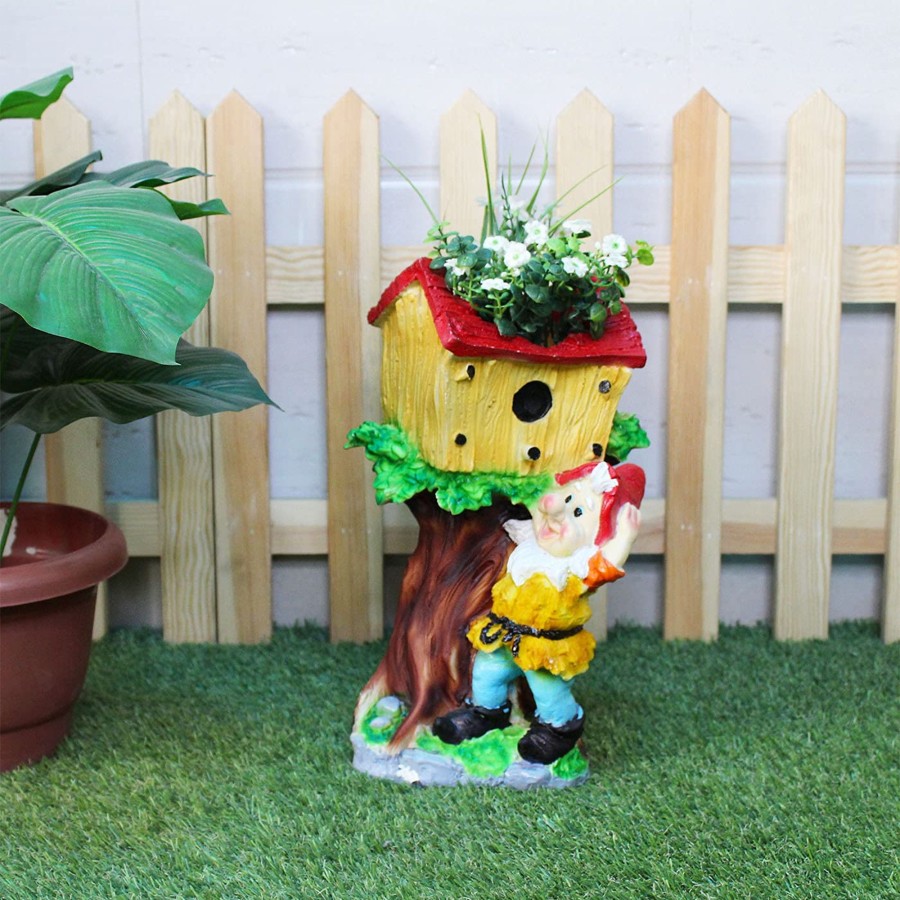 Garden Planters Wonderland | Gnome With Tree House Pot Planter For Balcony And Garden Decoration