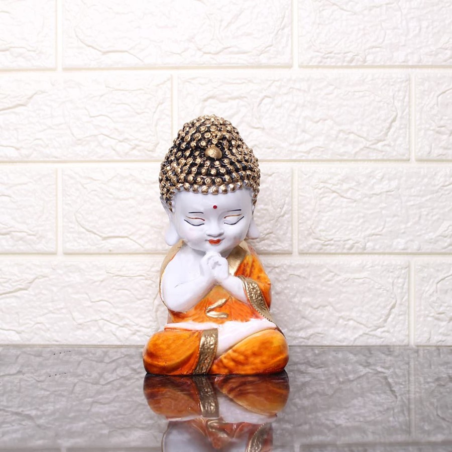 Home Decor Wonderland Table Top Decor | Small Buddha Statue For Home Decoration (Orange)