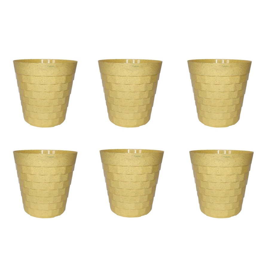 Garden Planters Wonderland | ( Set Of 6) 10 Inches Brix Plastic Round Garden Pots For Outdoor (Beige)