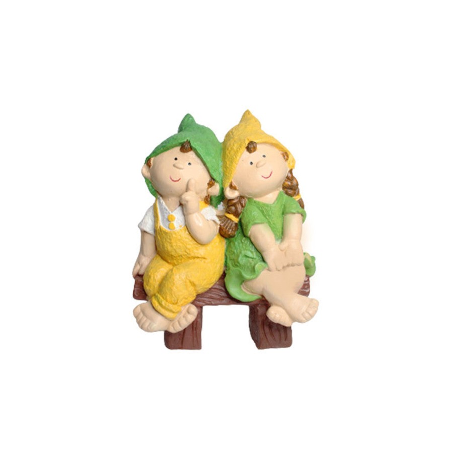 Garden Planters Wonderland | Wonderland Two Elves Sitting On Bench 3 (Yellow & Green)| Sculpture Of Children For Home And Balcony Decoration