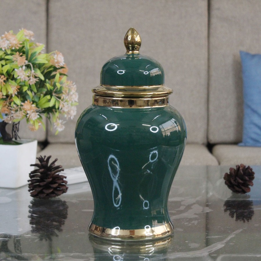 Home Decor Wonderland Flower Vases And Template Jar | Green Gold Flower Vase-2