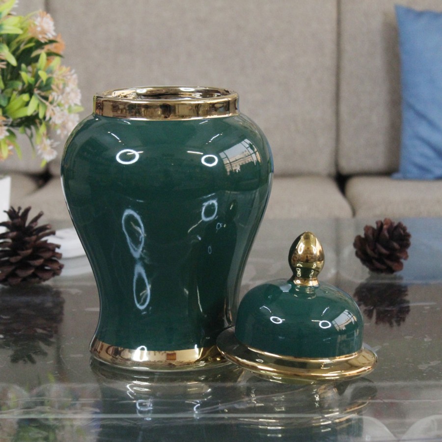 Home Decor Wonderland Flower Vases And Template Jar | Green Gold Flower Vase-2