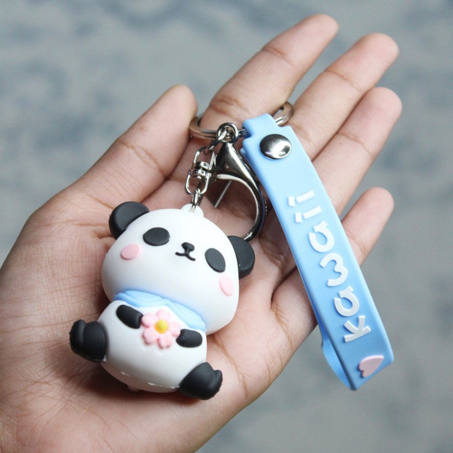 Gifts Wonderland | Wonderland Cute Panda Keychain In Blue 2-In-1 Cartoon Style Keychain And Bag Charms Fun And Functional Accessories For Bags And Keys