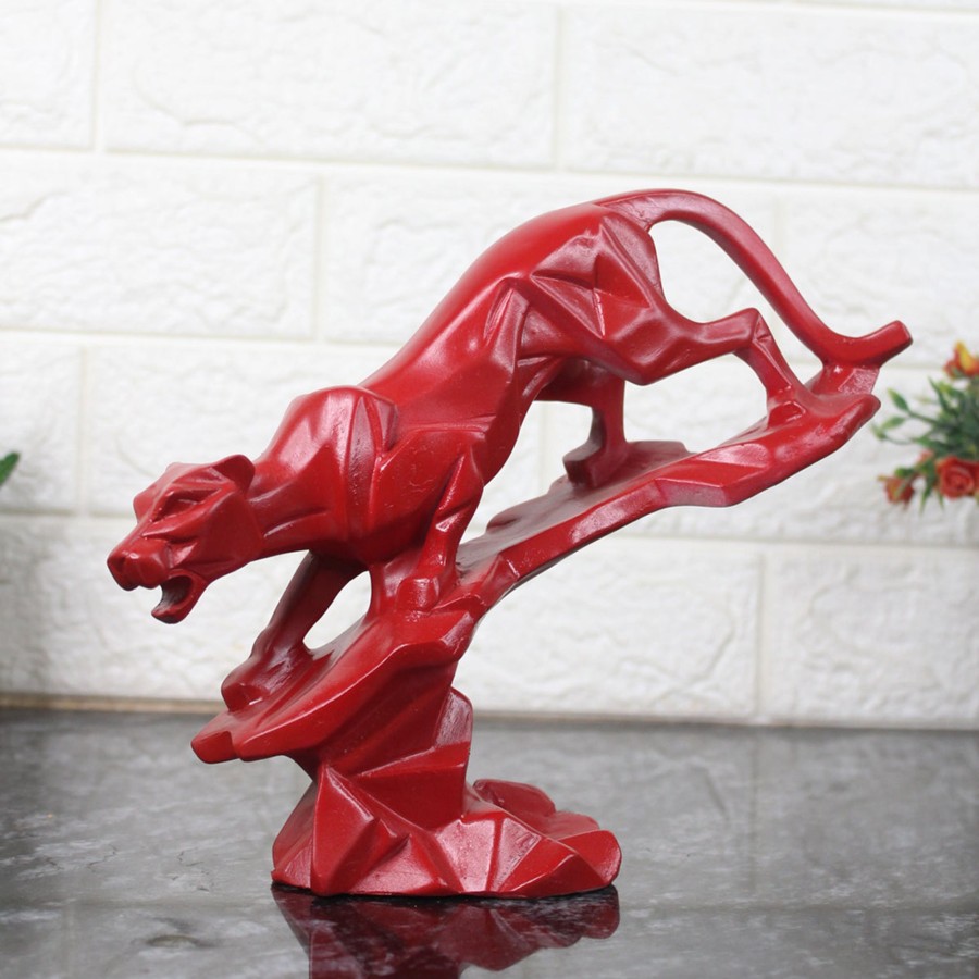 Home Decor Wonderland Table Top Decor | Wonderland Red Panther Jaguar Statue Showpiece Modern Geometrical Abstract Leopard Resin Animal Sculptures For Home Decor Living Room Gift Item