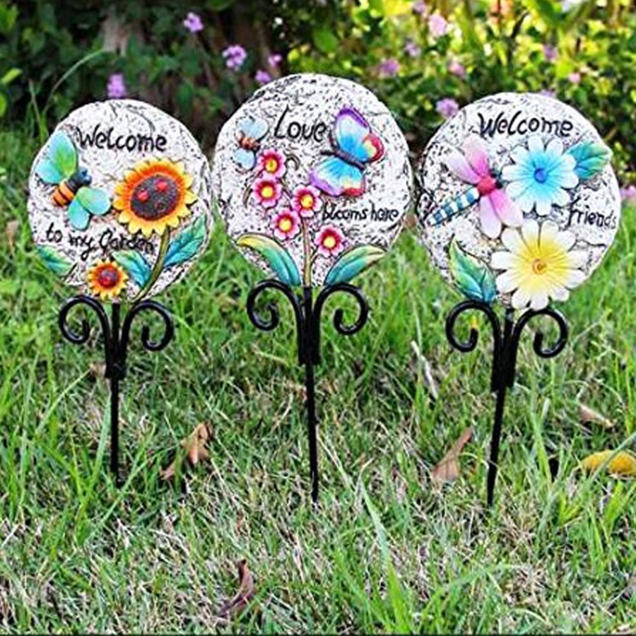 Garden Decor Wonderland Garden Statues | (Set Of 3) Stones Stake/Stick For Garden Decoration