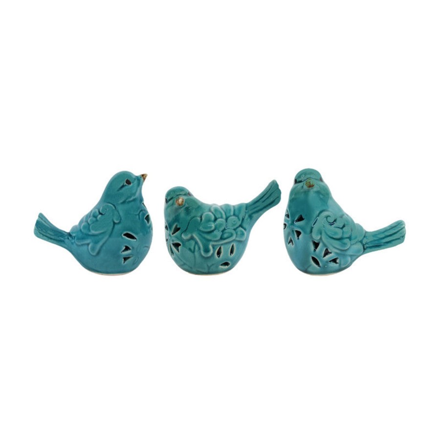 Home Decor Wonderland Animal And Bird Figurine | Wonderland Imported Sea Green Ceramic Birds (Set Of 3)