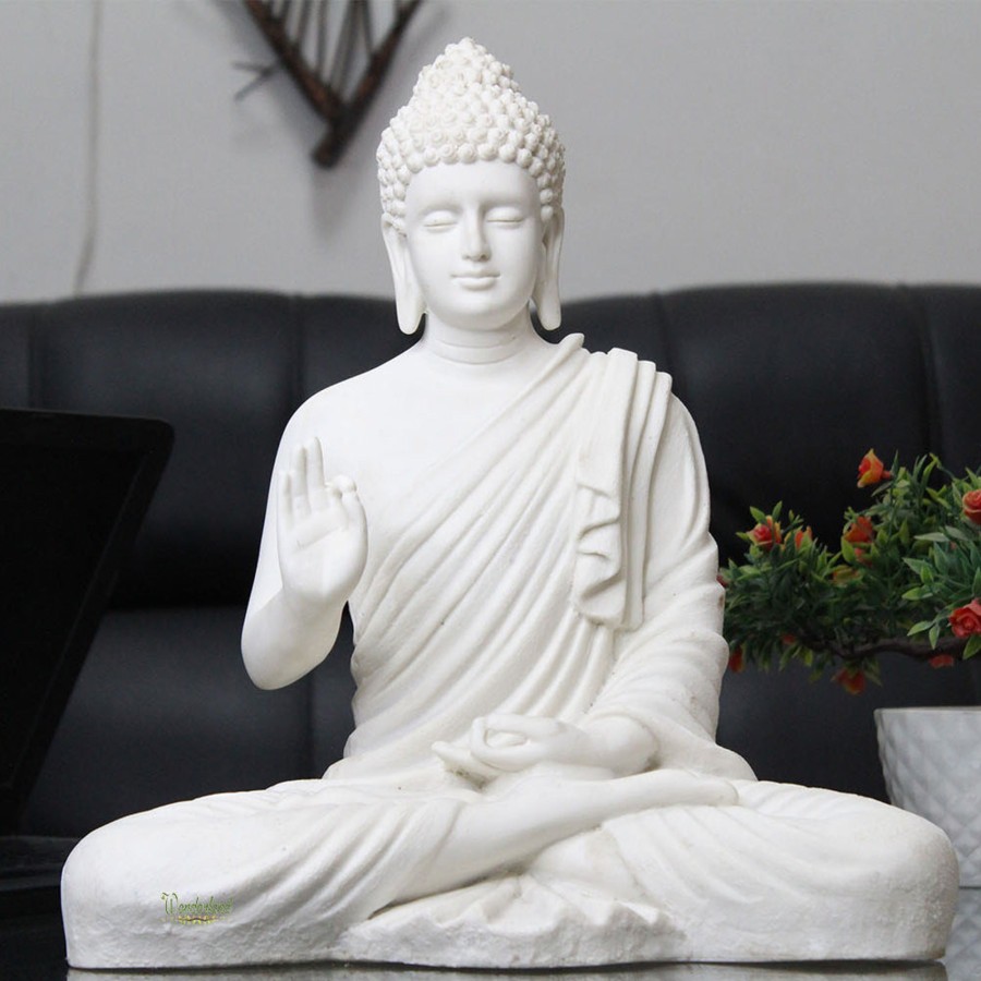 Home Decor Wonderland Table Top Decor | 14 Inch Buddha Statue For Home And Garden Decoration (White)