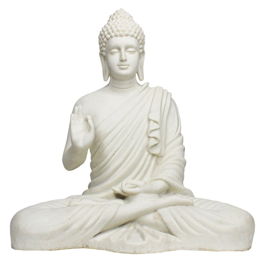 Home Decor Wonderland Table Top Decor | 14 Inch Buddha Statue For Home And Garden Decoration (White)