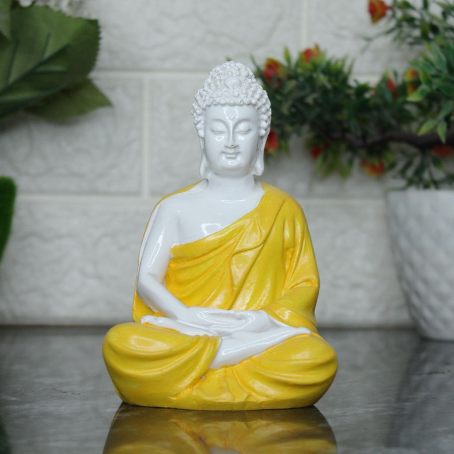 Garden Decor Wonderland Buddha And Monk Statue | (5 Inch) Small Buddha Statue (Yellow)