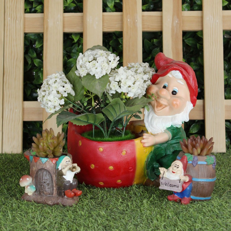 Garden Planters Wonderland | (Set Of 3) Strawberry Gnome & Gnome Succulent Pots