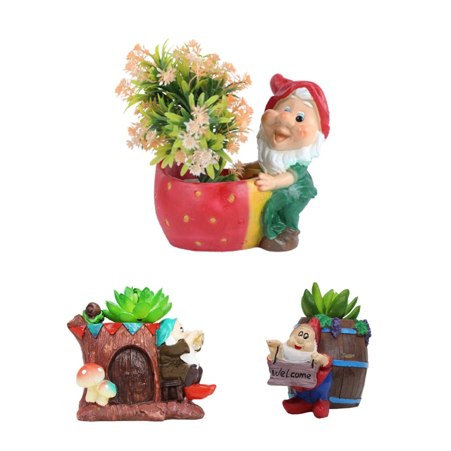 Garden Planters Wonderland | (Set Of 3) Strawberry Gnome & Gnome Succulent Pots