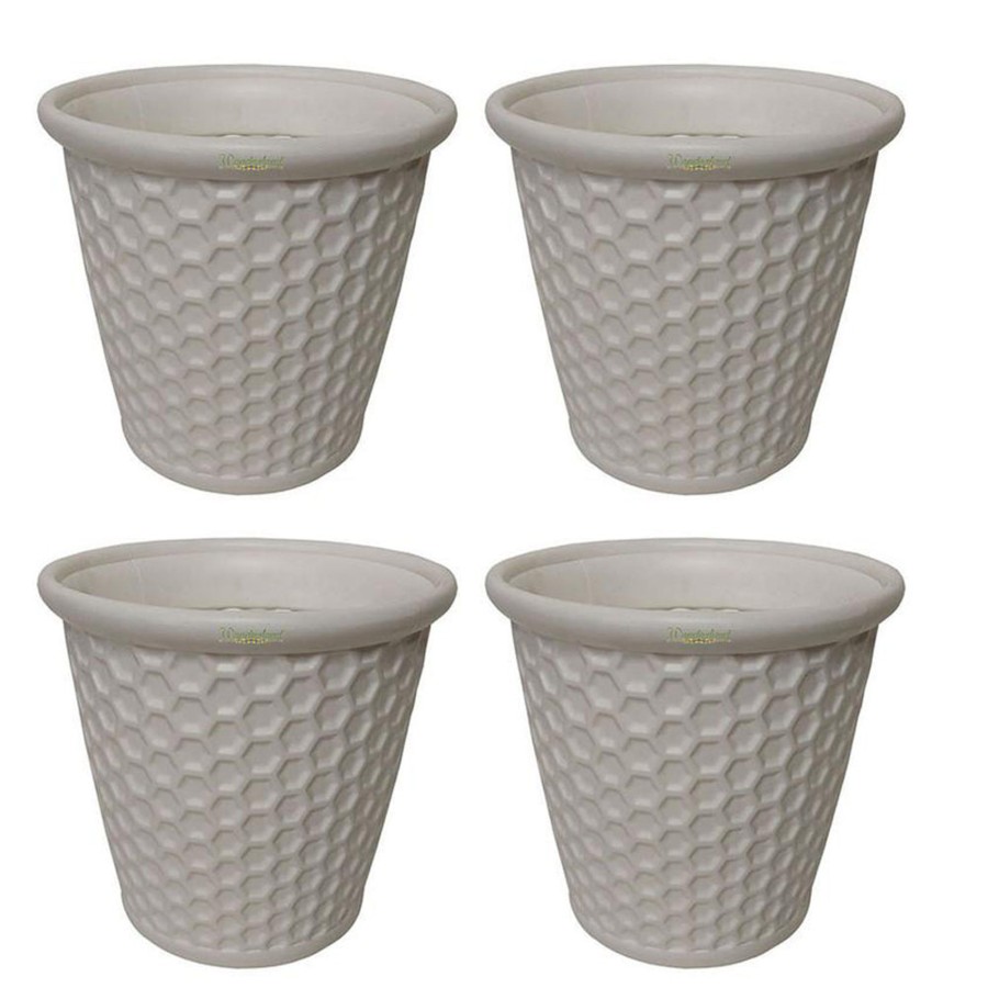 Garden Planters Wonderland | Set Of 4 : White Honeycomb 12 Inches Pp/ Pvc / High Quality Plastic Planter