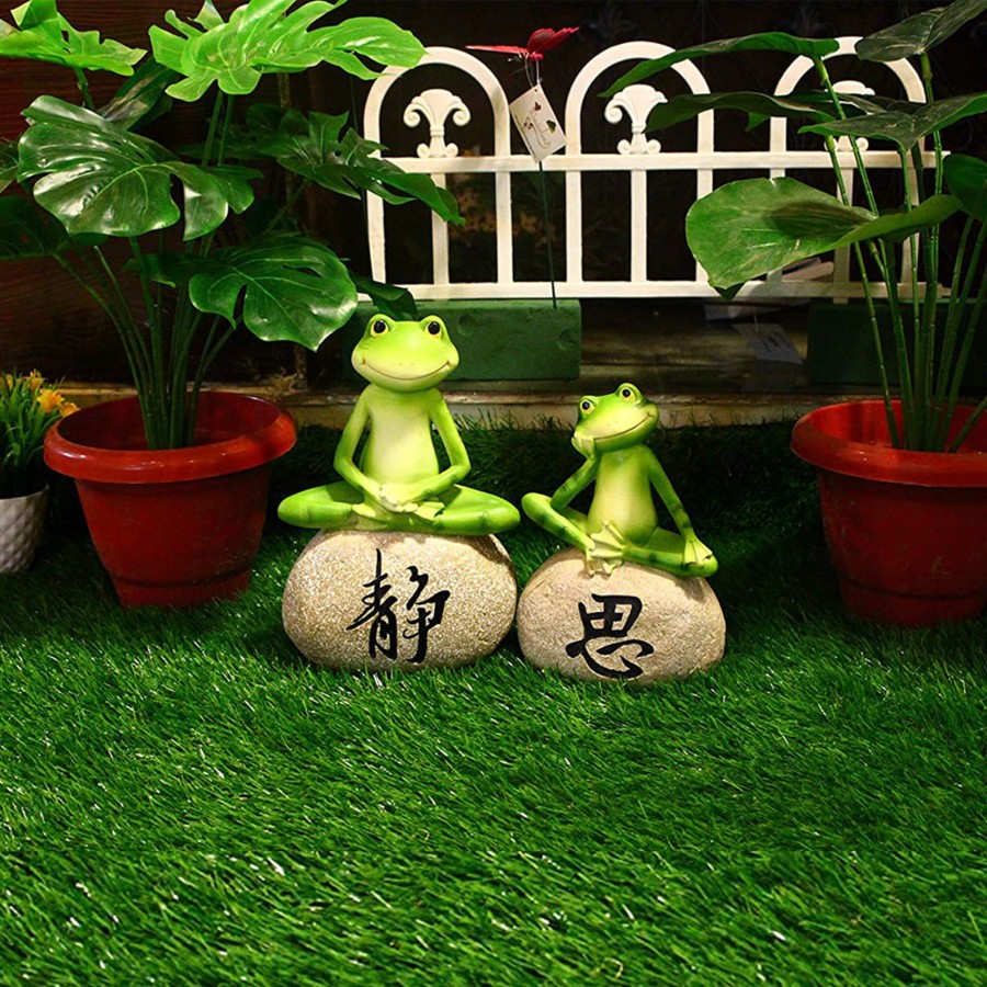 Garden Decor Wonderland Garden Statues | (Set Of 2) Frogs Sitting On Stone For Garden Decoration