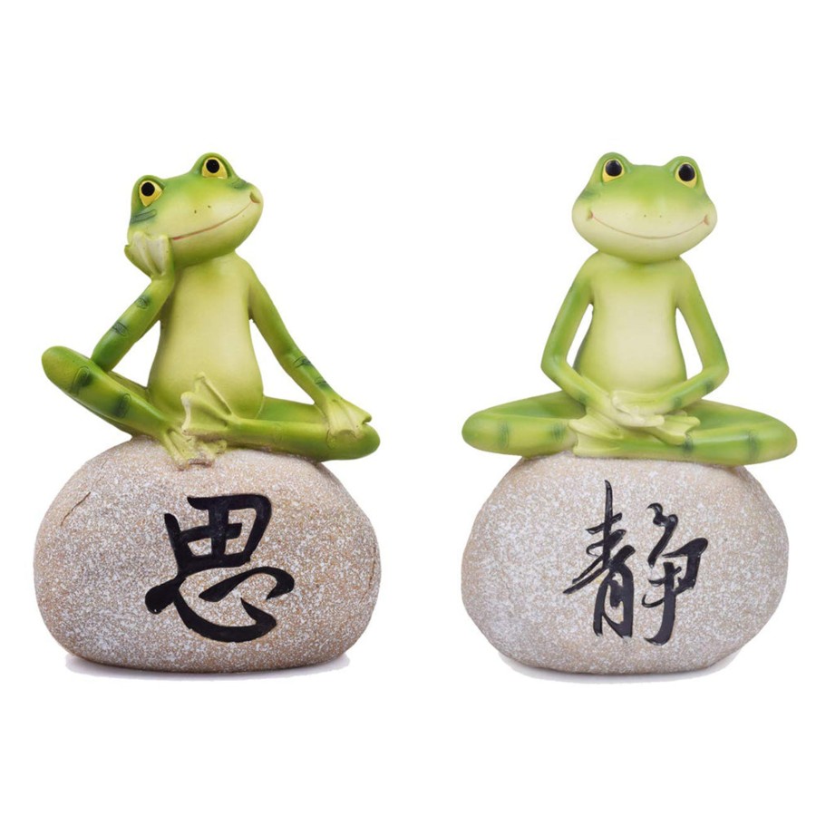 Garden Decor Wonderland Garden Statues | (Set Of 2) Frogs Sitting On Stone For Garden Decoration