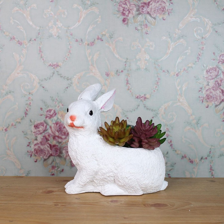 Garden Planters Wonderland | Rabbit Statue Planter For Home, Balcony And Garden Decoration (White)