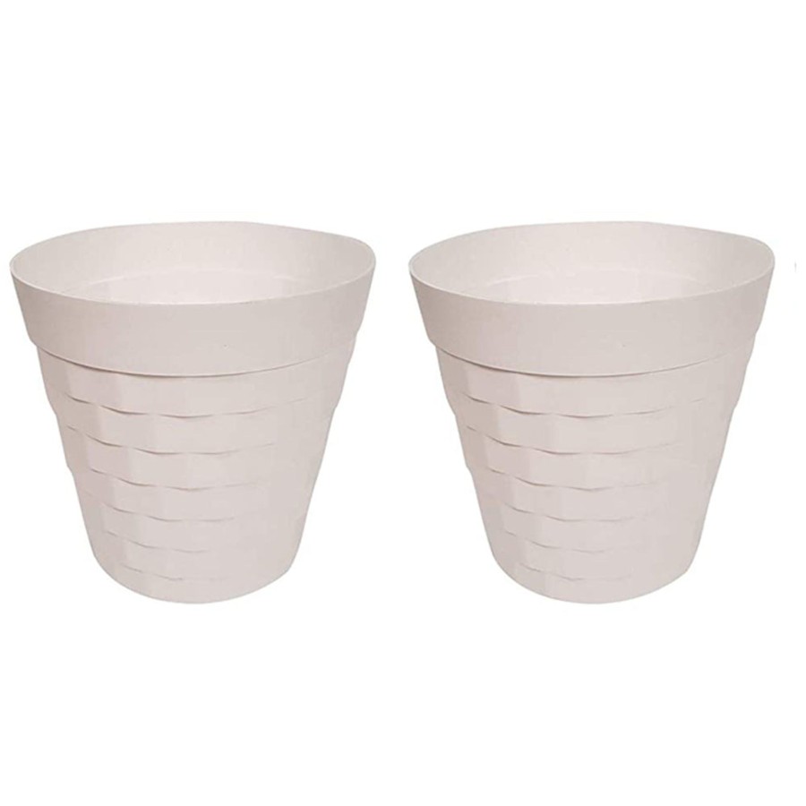 Garden Planters Wonderland | (Set Of 2 ) 12 Inches Brix Pots Outdoor Pots (Set Of 2) (White)