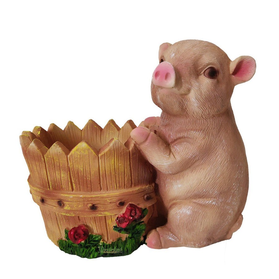 Garden Planters Wonderland | Pig With Basket Succulent Pot For Home And Balcony Decoration (Pink)