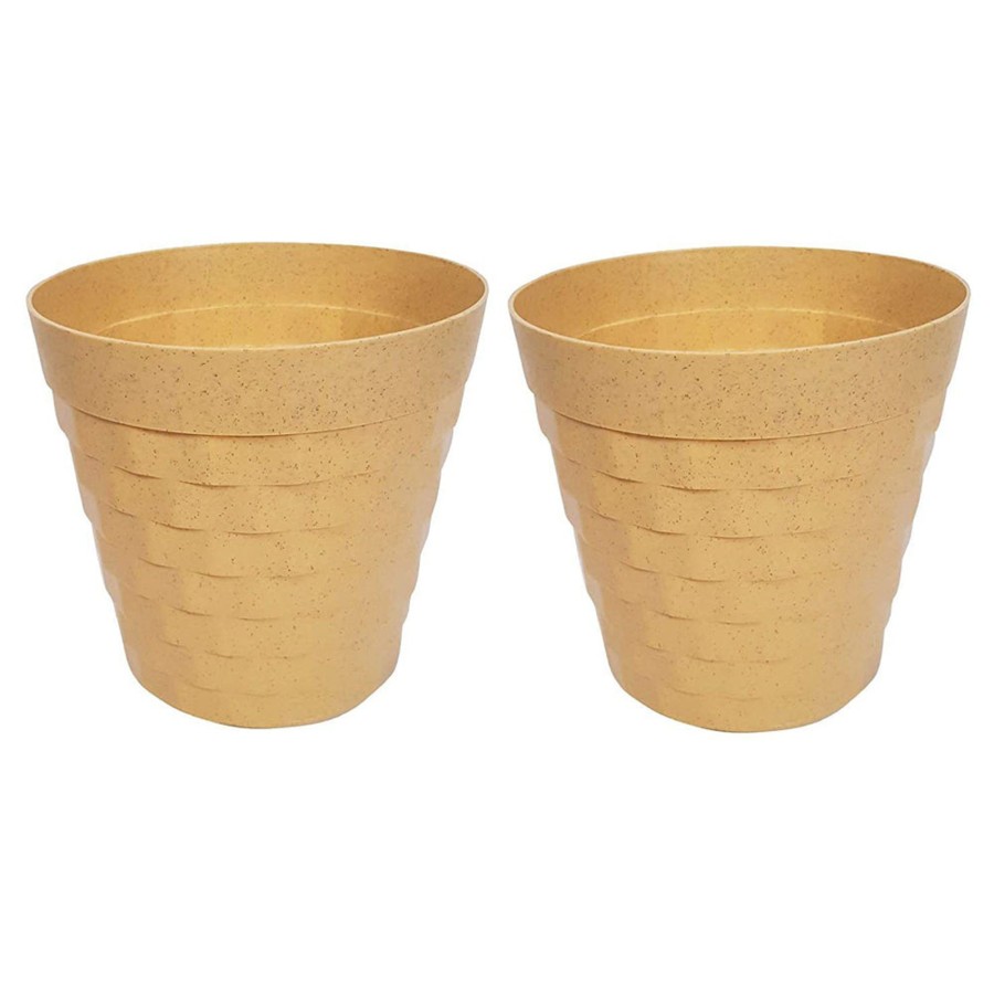 Garden Planters Wonderland | (Set Of 2 ) 12 Inches Brix Pots Outdoor Pots (Set Of 2) (Beige)