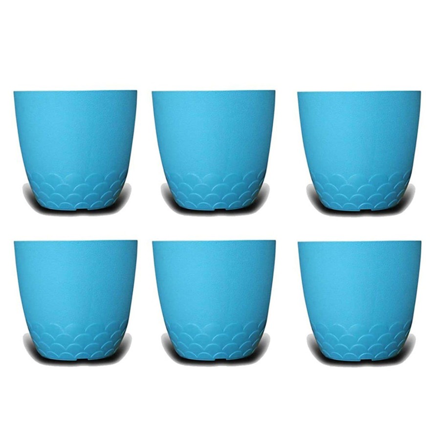 Garden Planters Wonderland | Designer Flora Plastic Pots For Outdoor (Set Of 6) (Blue)