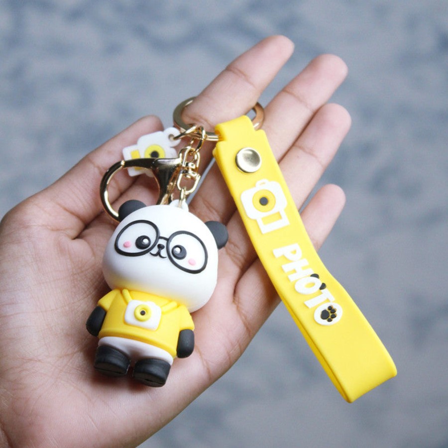 Gifts Wonderland | Wonderland Panda Photo Keychain In Yellow 2-In-1 Cartoon Style Keychain And Bag Charms Fun And Functional Accessories For Bags And Keys