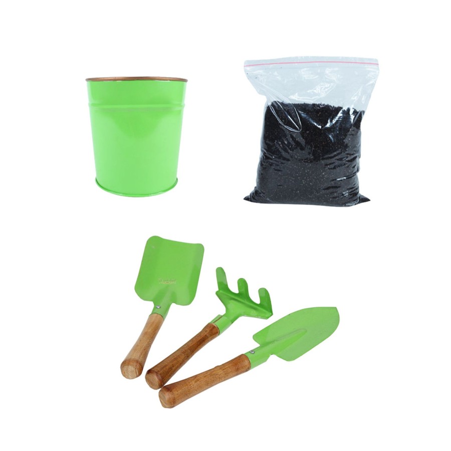 Kids Wonderland | Diy Gardening Kit (Green Pot With Tools & Soil)