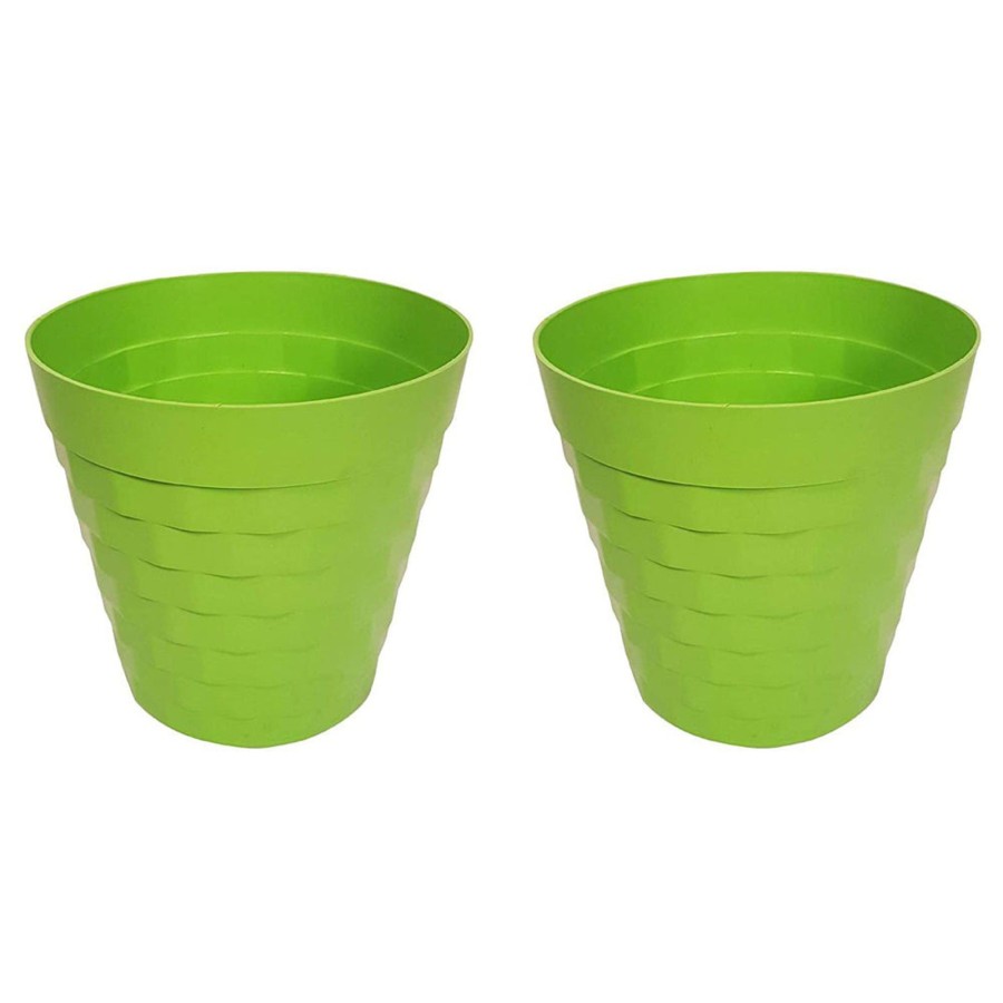 Garden Planters Wonderland | (Set Of 2 ) 12 Inches Brix Pots Outdoor Pots (Set Of 2) (Green)