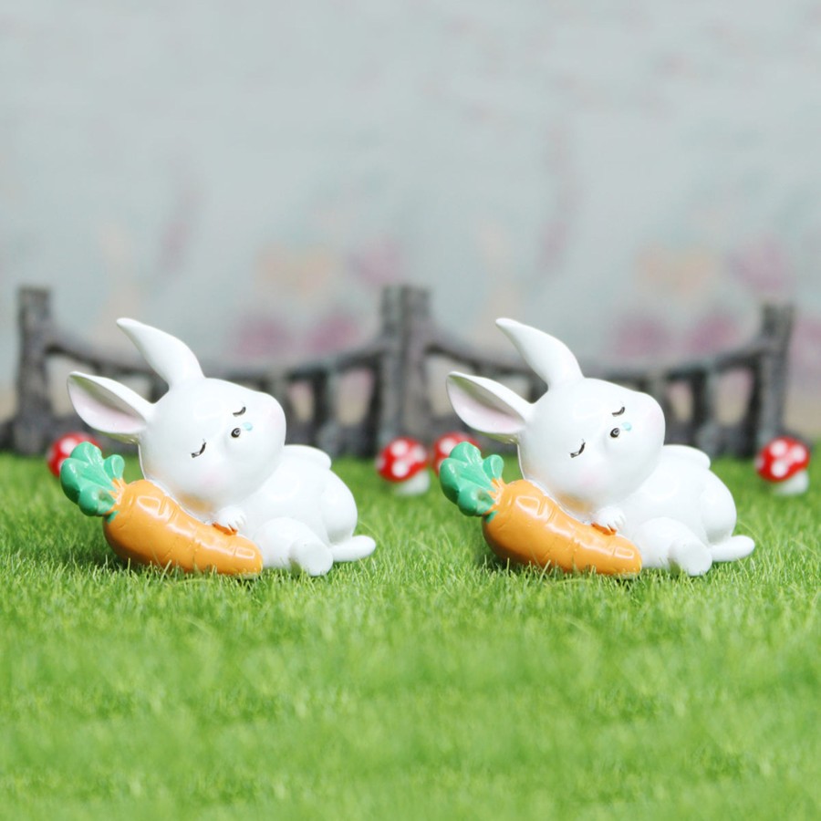 Miniature Fairy Garden Wonderland | Miniature Toys - Set Of 2 Sleeping Rabbit With Carrot ( Fairy Garden Accessories)