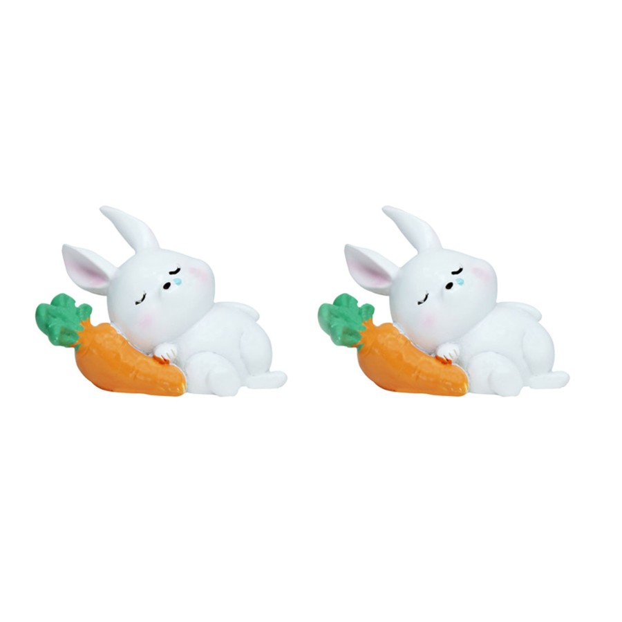 Miniature Fairy Garden Wonderland | Miniature Toys - Set Of 2 Sleeping Rabbit With Carrot ( Fairy Garden Accessories)