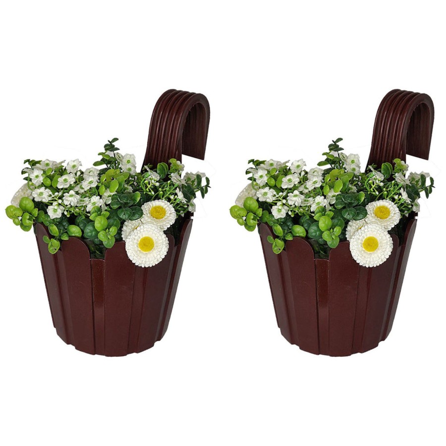 Garden Planters Wonderland | Wonderland ( Set Of 2)Fence Hook Railing Planter ( Premium Plastic Railing Pots For Balcony) (Brown)