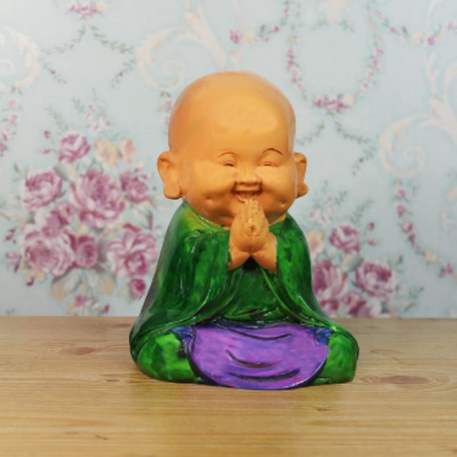 Garden Decor Wonderland Garden Statues | Sitting Monk Statue Home And Balcony Decoration (Green)