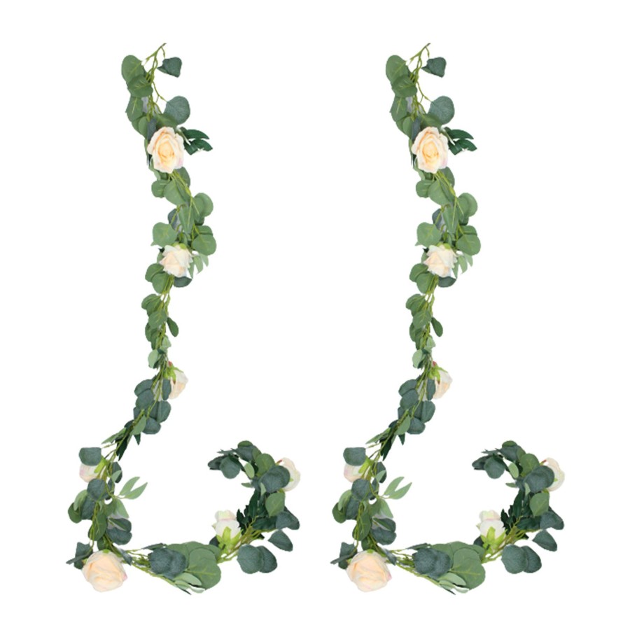 Artificial Turf Plants Wonderland | Wonderland Set Of 2 Artificial Rose Flower String (Peach) For Home And Garden Decor