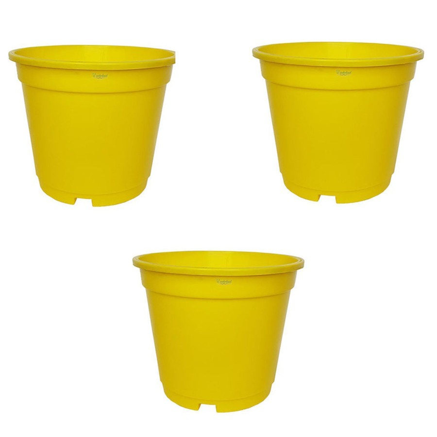 Garden Planters Wonderland | 8 Inch Set Of 3 Plastic Pots For Outdoor ( Plastic Pots For Home Plants) (Yellow)