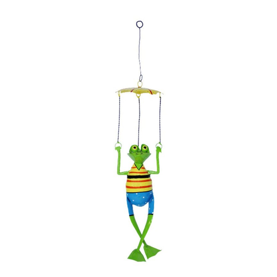 Garden Decor Wonderland Metal Yard Art | Metal Hanging Parachute Frog For Balcony And Garden Decoration