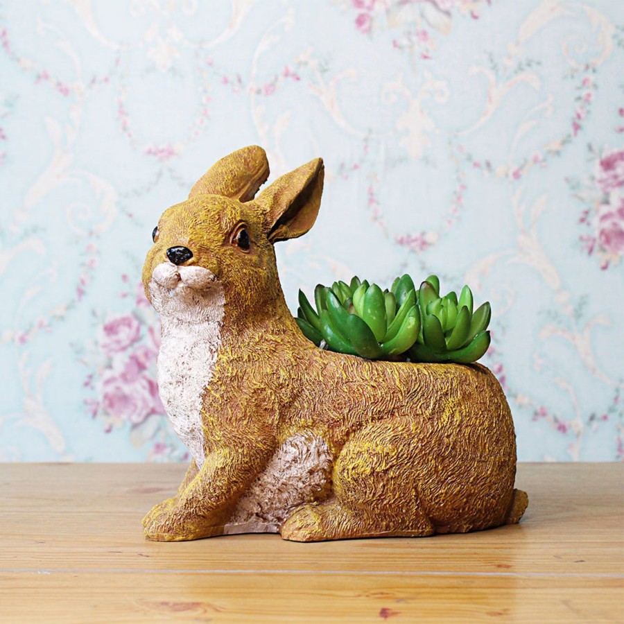 Garden Planters Wonderland | Rabbit Statue Planter For Home, Balcony And Garden Decoration (Brown)