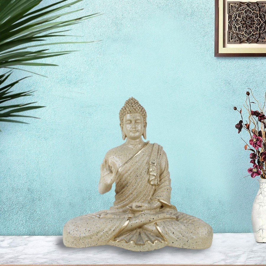 Garden Decor Wonderland Garden Statues | 14 Inches Buddha Statue For Home Decoration (Marble Beige)