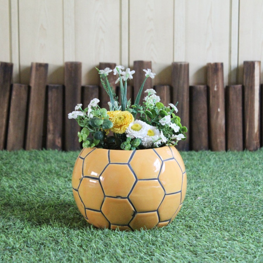 Garden Planters Wonderland | Ceramic Football Flower Pot Planter (Yellow)