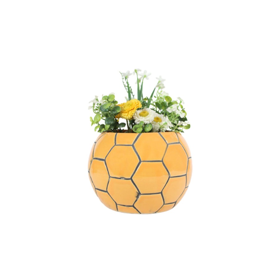 Garden Planters Wonderland | Ceramic Football Flower Pot Planter (Yellow)