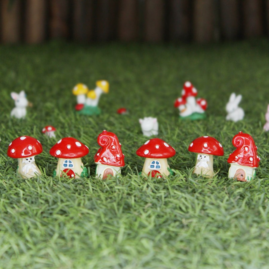 Miniature Fairy Garden Wonderland | Miniature Toys : (Set Of 6) Small Mushroom Houses For Fairy Garden Accessories