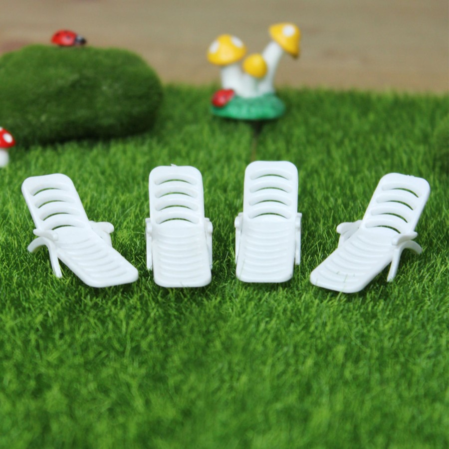 Miniature Fairy Garden Wonderland | Miniature Toys : (Set Of 4) White Beach Chair For Fairy Garden Accessories