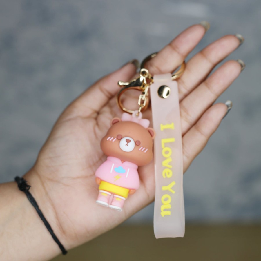 Gifts Wonderland Garden Arts and Craft | Teddy Cartoon Style Keychain With Band ( Yellow And Pink)