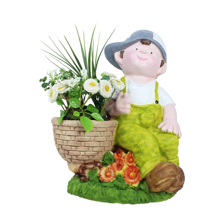 Garden Planters Wonderland | Boy On Stone With Pot Planter For Balcony And Garden Decoration