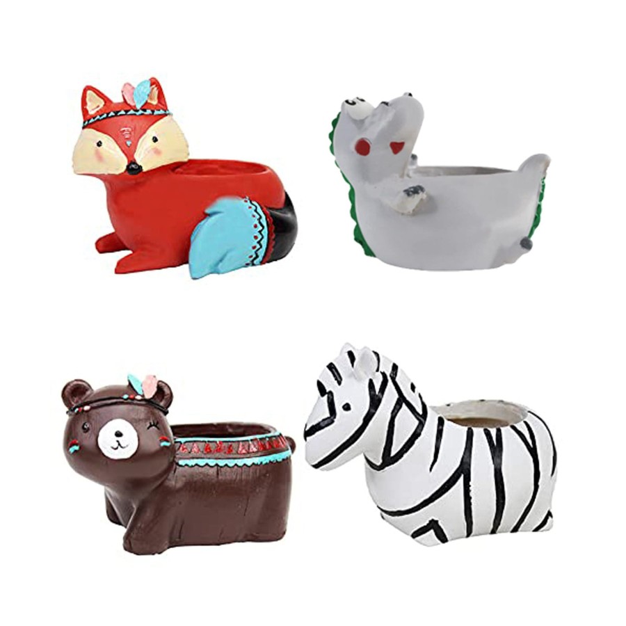 Garden Planters Wonderland | (Set Of 4) Fox, Bear, Dragon & Zebra Succulent Pot