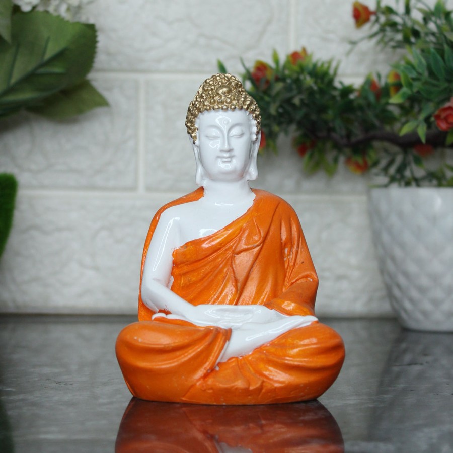 Garden Decor Wonderland Buddha And Monk Statue | (5 Inch) Small Buddha Statue (Orange)