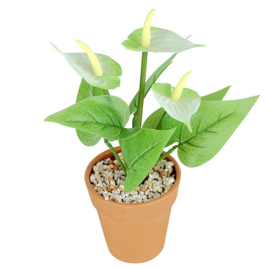 Artificial Turf Plants Wonderland | Artificial Anthurium Flower With Plastic Pot In White