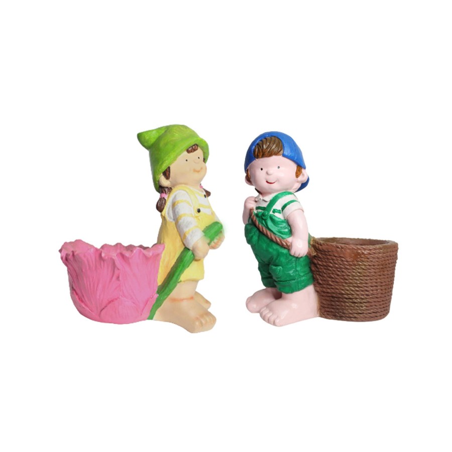 Garden Planters Wonderland Garden Arts and Craft | (Set Of 2) Standing Girl & Boy Planter For Home And Garden Decor