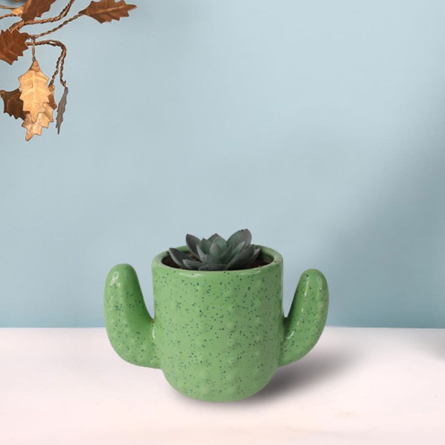 Garden Planters Wonderland | Ceramic Dotted Cactus Flower Pot (Green)