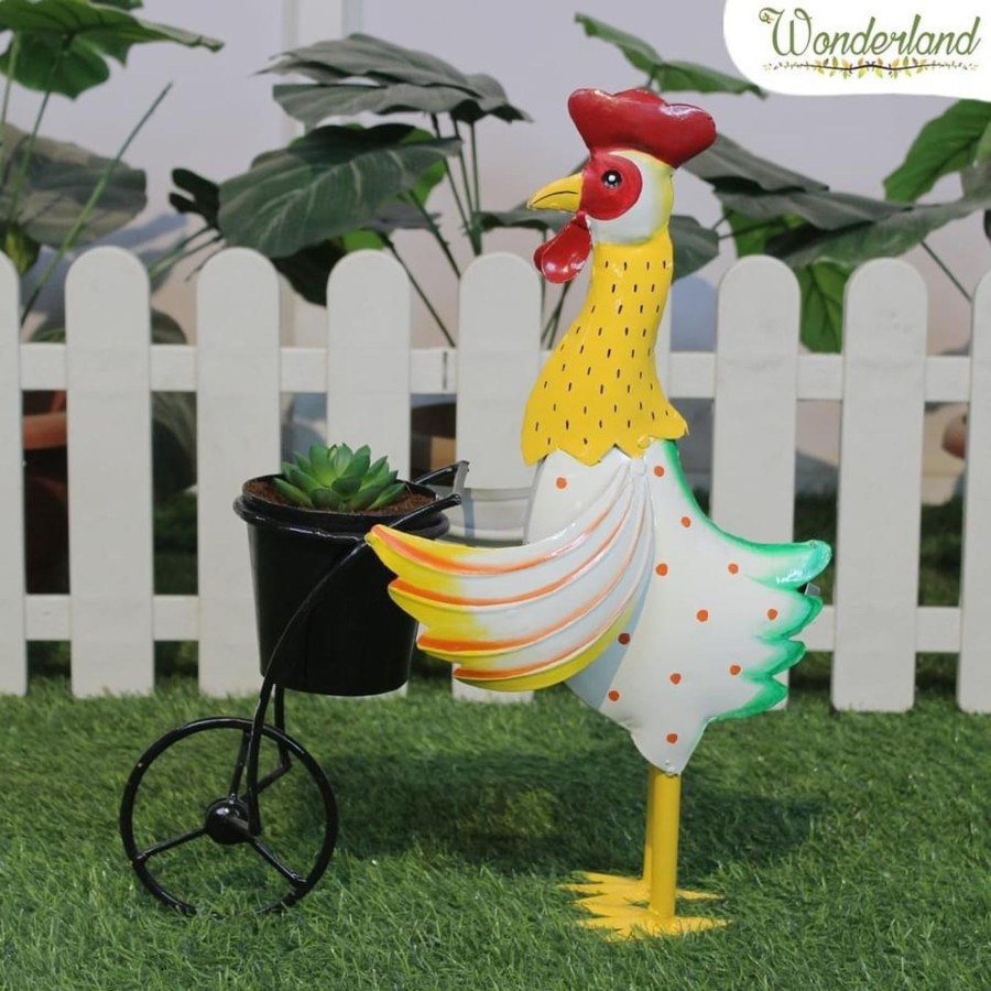 Garden Planters Wonderland Garden Arts and Craft | Metal Craft Hen Craft With Planter Trolley ( Can Put Real Plant Inside)